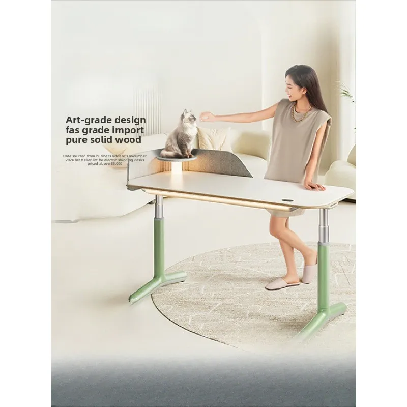 Intelligent solid wood electric lifting table, cream style home office book computer desk