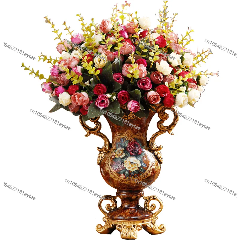 

European Resin Vase with Artificial Flower Set for Home Living Room TV Cabinet Decor