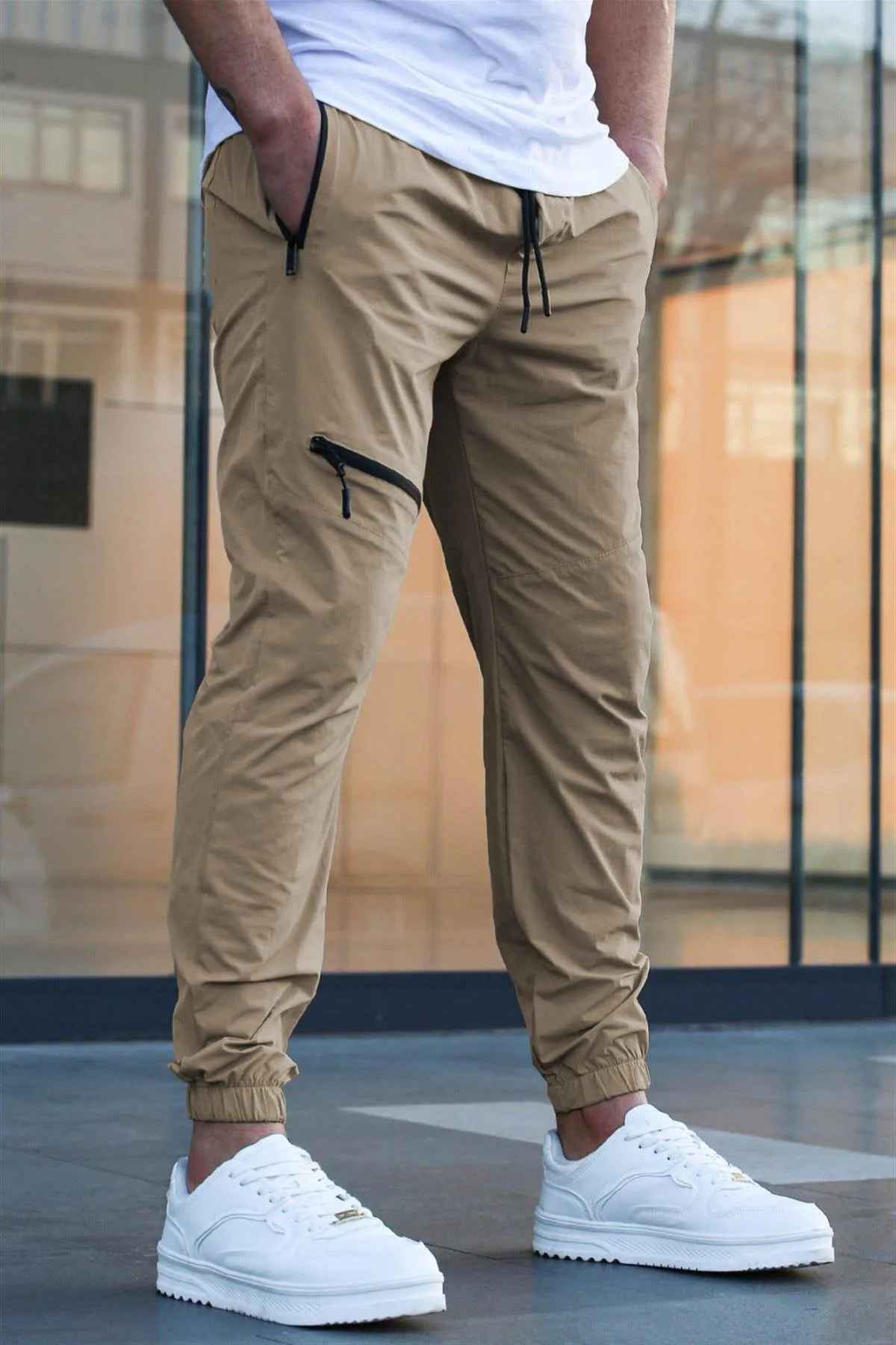 

Men's Zipper Pockets Drawstring Cargo Pants Casual Stretch Elastic Waist Jogger Pants Casual Male Fitness Sweatpants