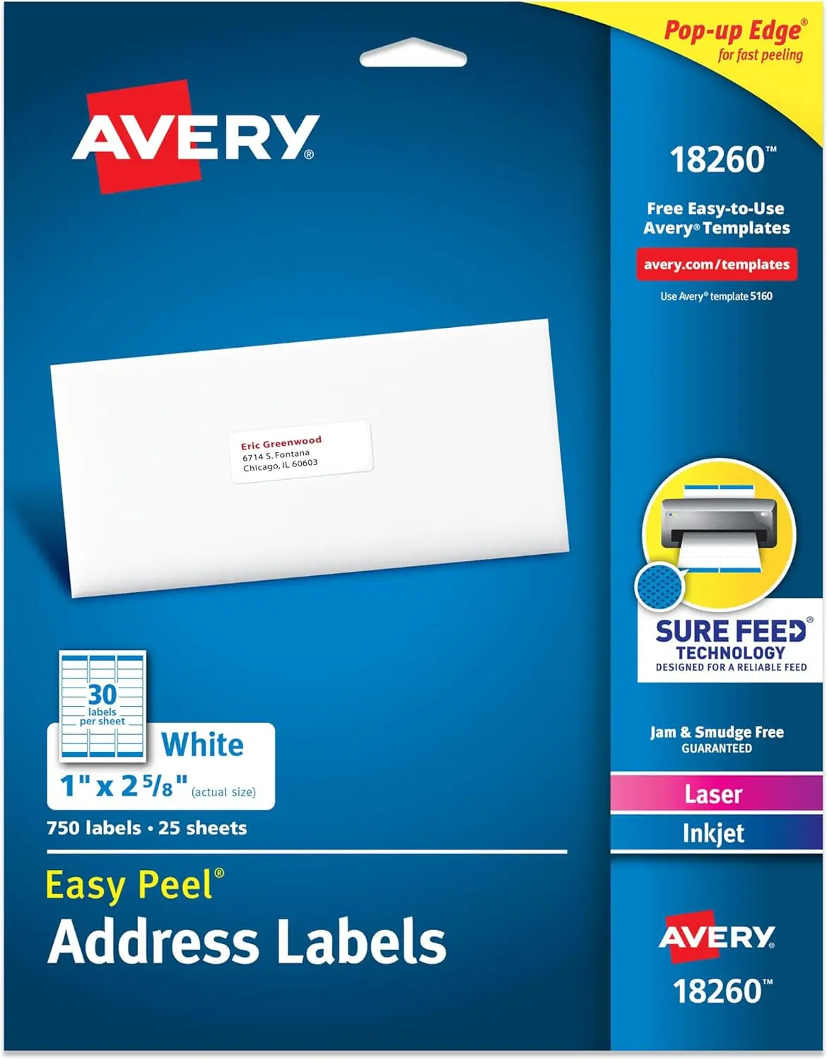 

Easy Peel Printable AddrLabels with Sure Feed, 1' x 2-5/8' Customizable Stickers, White, 750 Blank