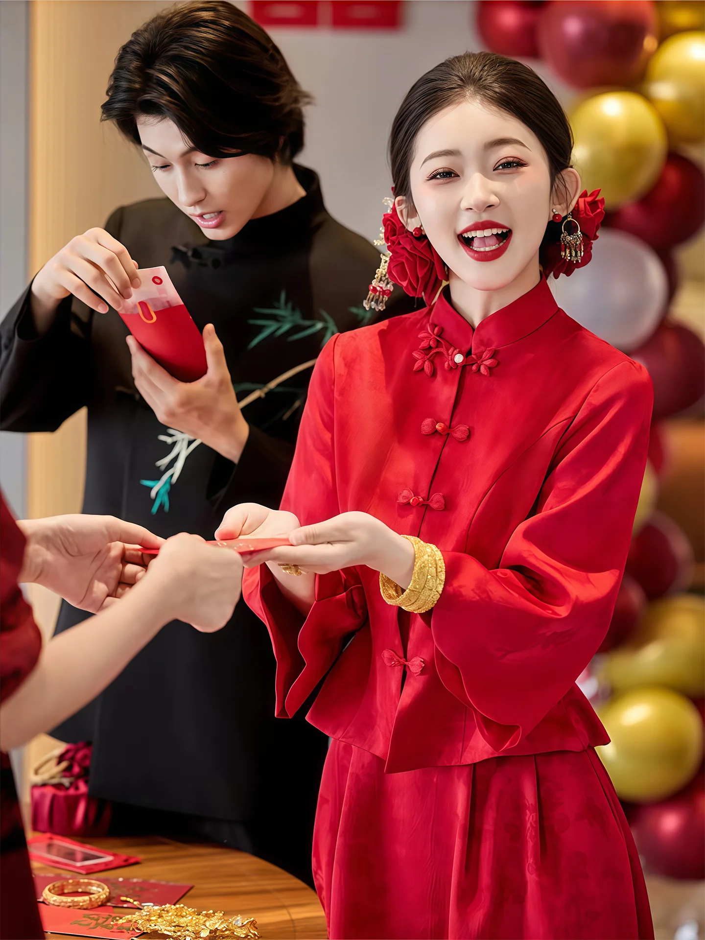 

Красное свадебное платье-ципао для помолвки, короткое женское платье для возвращения домой, новый улучшенный комплект в китайском стиле для невесты