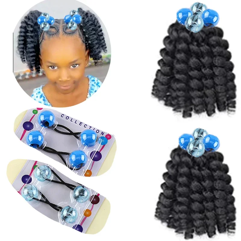 2pcs Large 20MM hair beads ponytail accessorie for kids 7inch box braid elastic hair extension synthetic with big bubbles balls