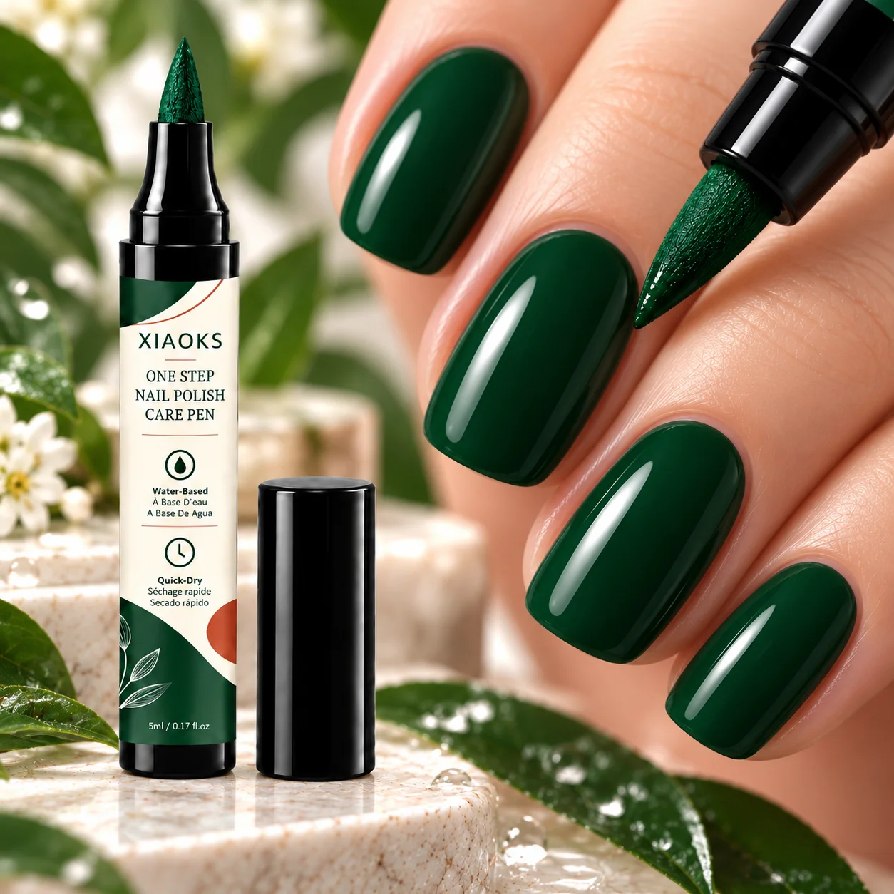 Xiaoks Dark Green One-Step Nail Art Pen, Made with Finely Pigmented, Wear-Resistant Pearlescent Powder Imported from Italy, Features a Gentle Base Formula, Provides Full, Even, and Smooth Color Application with One Stroke, Does Not Require Baking, Dries Quickly, Does Not Require a Curing Lamp, Quickly Forms a Mirror-Like Texture Waterproof Nail Film, the Film Surface Is Resistant to Daily Friction, Suitable for Home DIY Nail Art, Salon Nail Art, and Can Be Used in Various Occasions Such as Holidays and Dates, Versatile for Daily Use, Also Makes a Great Gift Item
