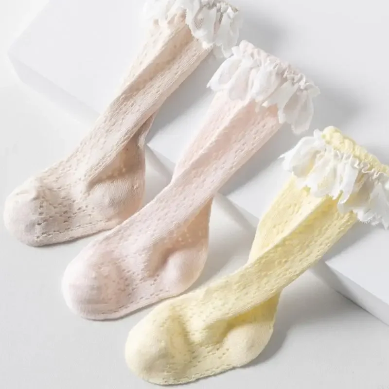 2pairs Summer Breathable Baby Socks Ultra Cotton Soft Ruffled Anti-mosquito Knee High Sock For Girls Gift