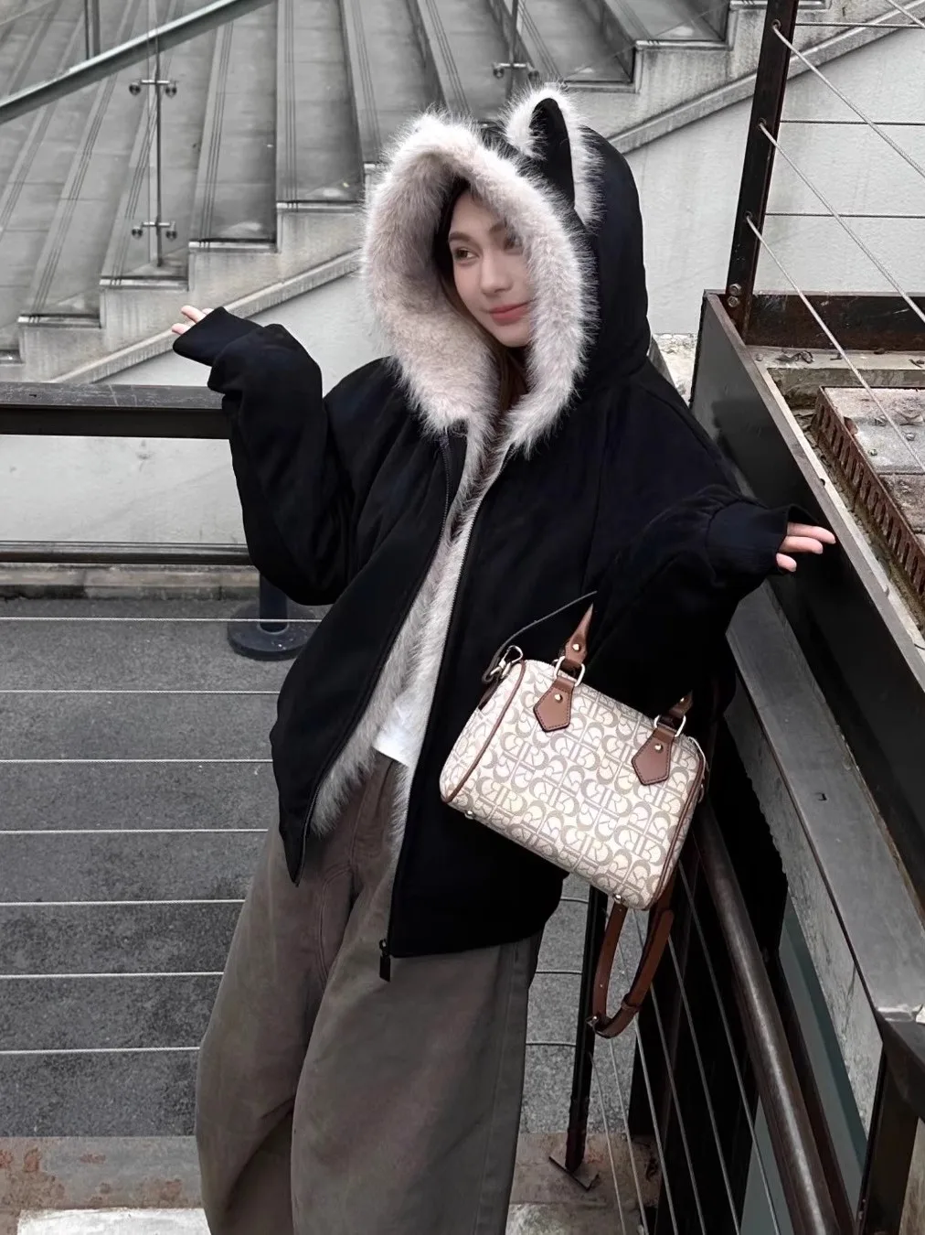 

Женское зимнее пальто из хлопка Thiened down Jaet со шляпой на подкладке Fce, корейский свободный крой, длинная свеч-молния, чистый цвет