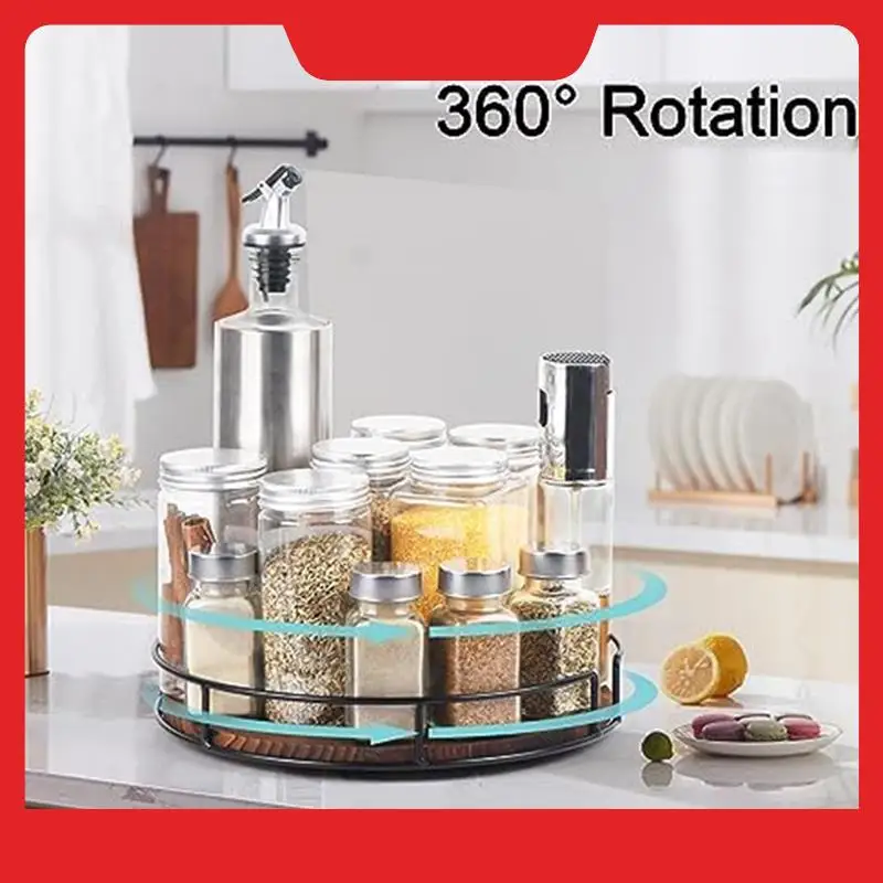 Non-Skid Wood Turntable Organizer For Cabinet, Pantry, Kitchen Countertop, Refrigerator, Spice Rack, Carbonized Black