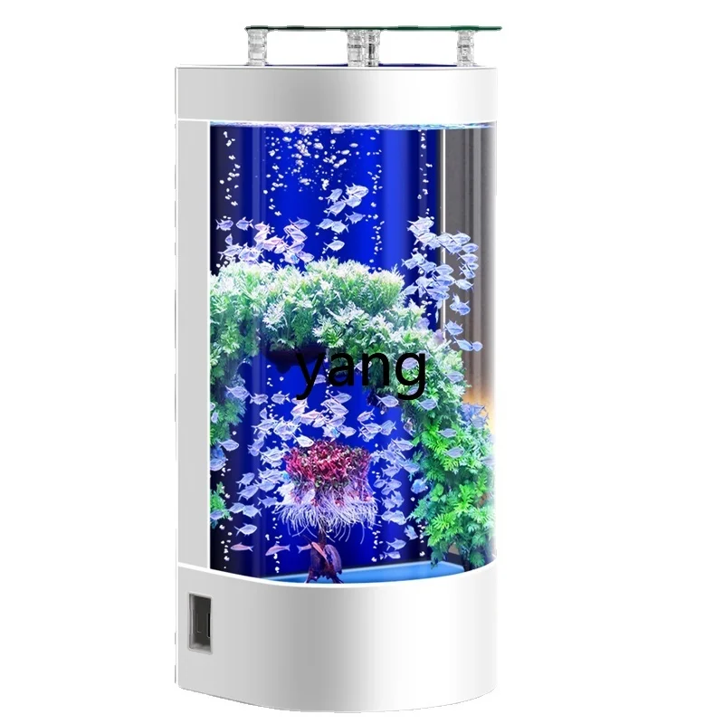 

L'm'm New Fish Tank Small Living Room Back Filter Semicircle Super White Glass Floor Vertical Ecological Landscape