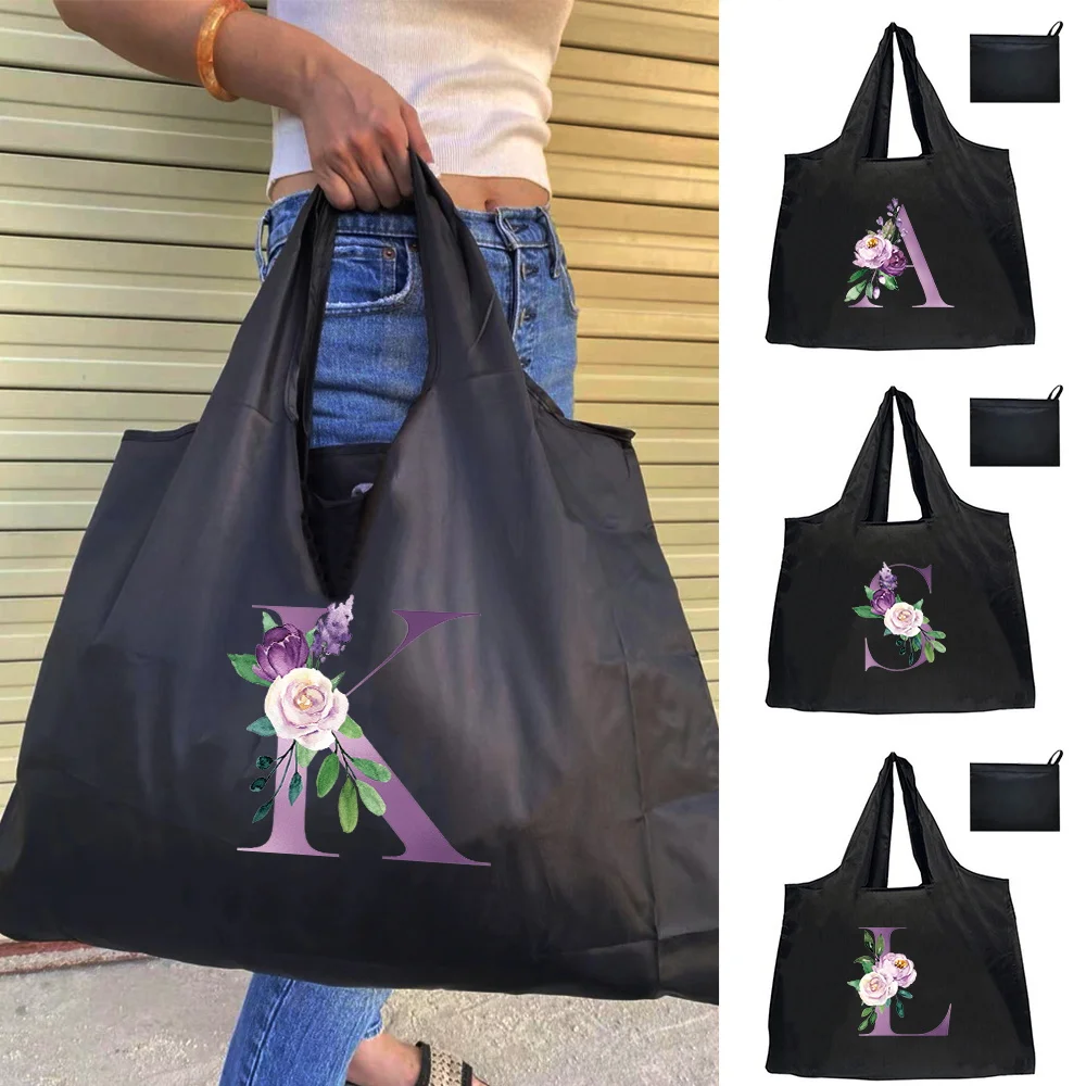 

Tote Bag Eco-Friendly Folding Shopping Bag Reusable Portable Shoulder Handbag for Travel Grocery Fashion Purple Letter Series