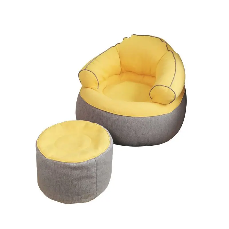 Bean Bag Sofa Two-Tone Yellow And Gray Padded Armrest Design Soft Fabric Cozy Lounge Seat For Living Room Bedroom Kids Room