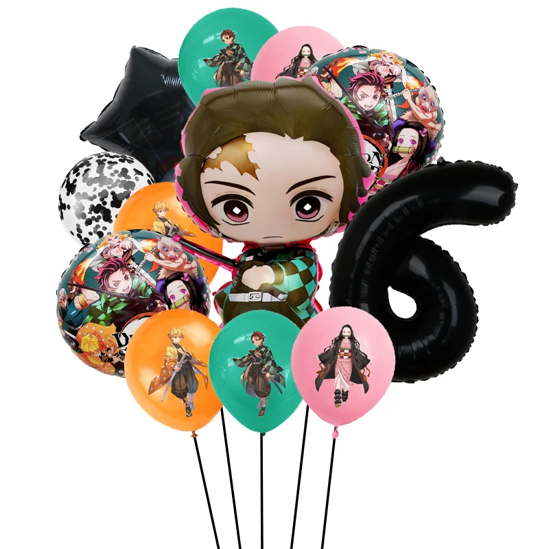 12 Uds. De Globos de dibujos animados Demon Slayer para decoración de fiesta, Globos Kamado Tanjirou Nezuko, tema de Anime, suministros para fiesta de cumpleaños y Baby Shower