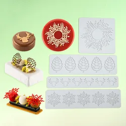 Snowflake Pinecone Antlers Flip Sugar Lace Mat DIY Christmas Chocolate Crispy Silicone Mat Artistic Vegetable Decoration Mold