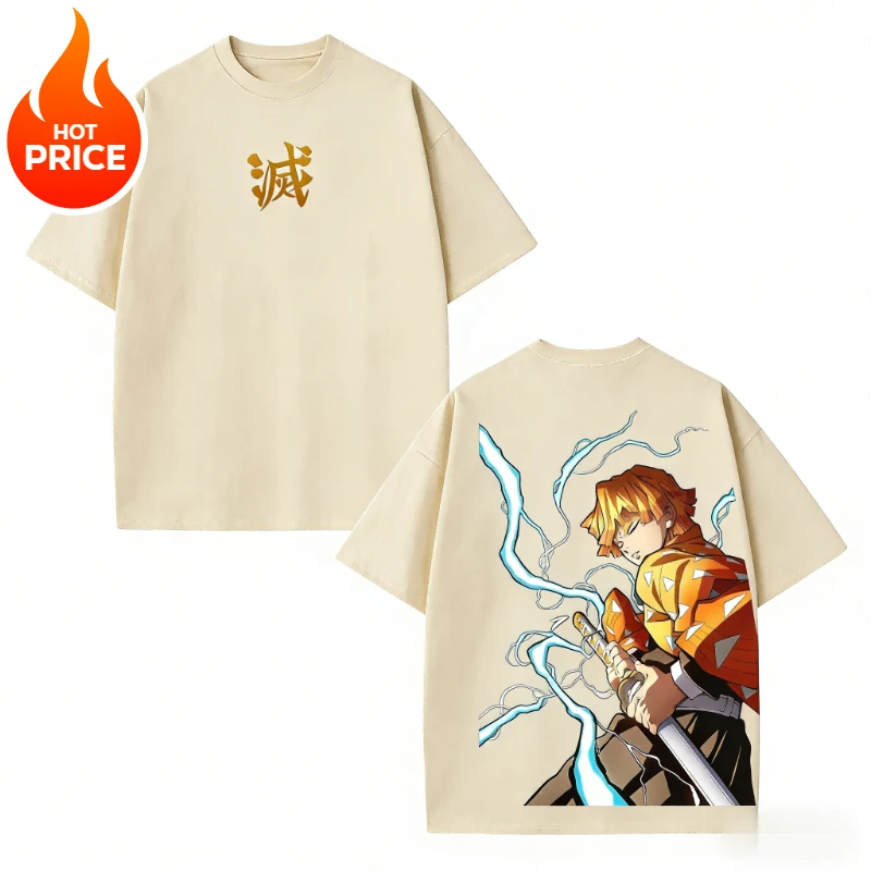 Demon Slayer Agatsuma Zenitsu Harajuku Men Summer T-Shirt Loose Women Oversized Streetwear Unisex Casual Short Sleeve Tee Top