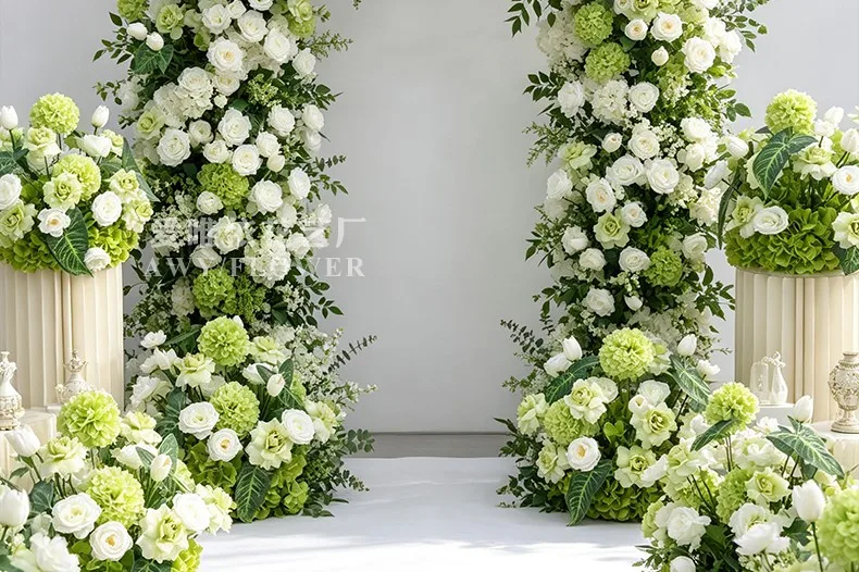 Künstliche Blumenkugel Grün-Weiß Hochzeitstisch-Dekoration Rose Hortensie Blumenarrangement für Party Bankett Event Heim-Deko – Detail 4