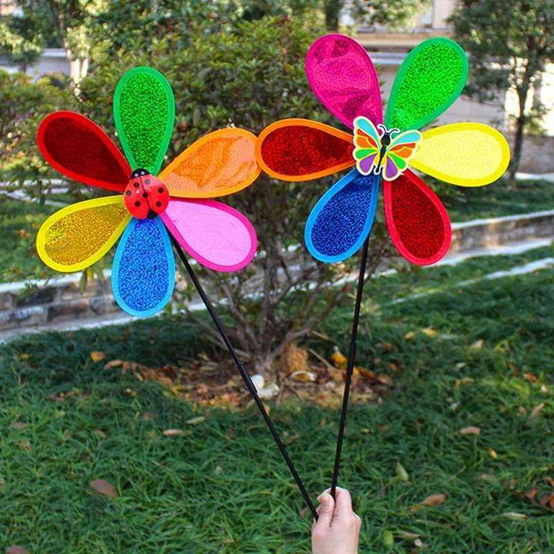 Pinwheels para jardim, colorido flor arco-íris moinho, vento gramado pinwheels, fácil de instalar, fácil de usar, 4PCs