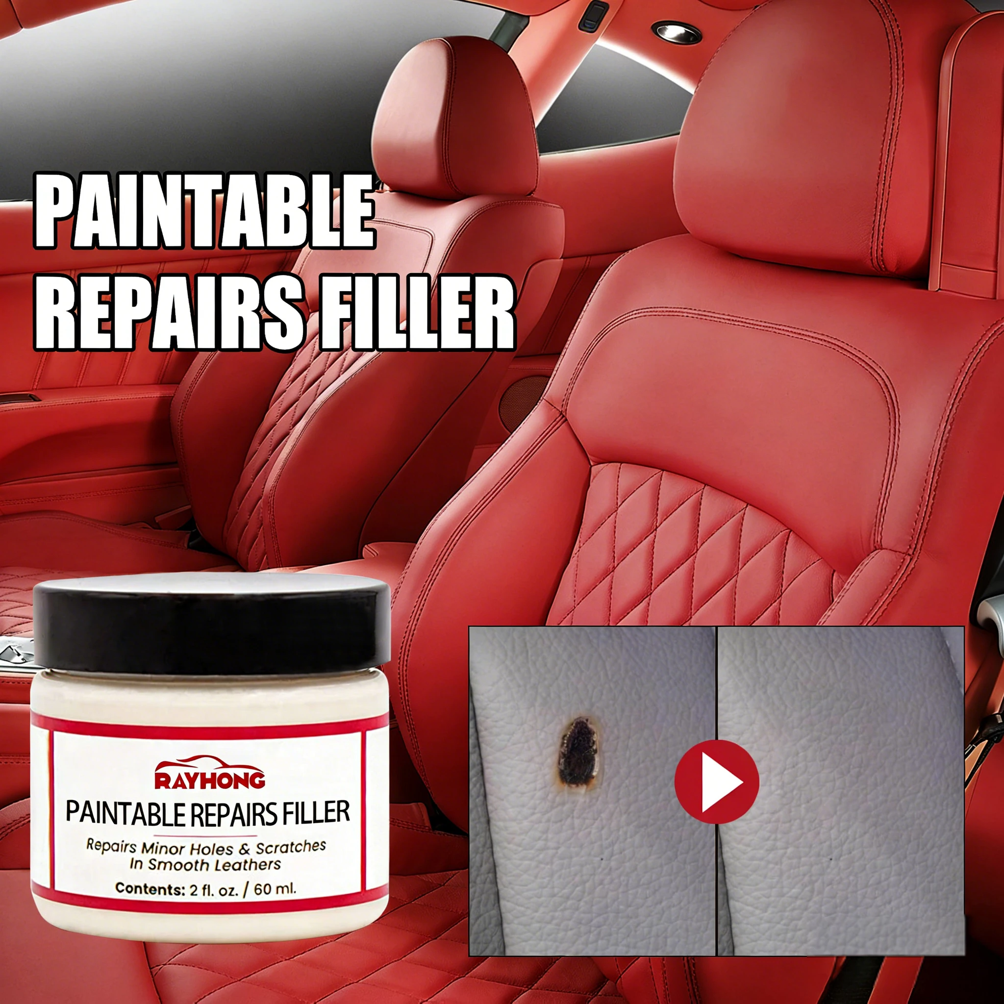 Pasta Restauradora de Cuero 60ml, Compuesto de Reparación de Cuero Natural, Crema Restauradora para Rasgaduras, Grietas, Quemaduras y Agujeros