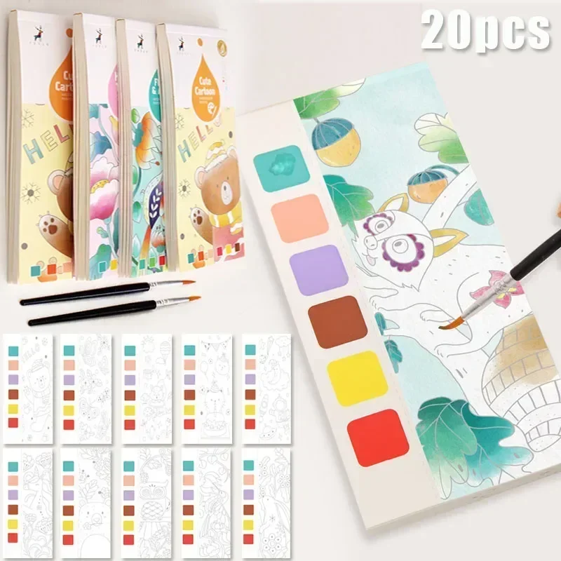 20 Sheets Portable Children Watercolor Painting Book Paint with Water Kids Gouache Graffiti Picture Coloring Drawing Toys Gifts