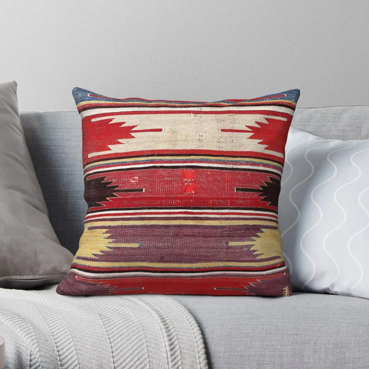 

Central Anatolian Kilim Print Square Pillowcase Polyester Linen Velvet Printed Decorative Throw Pillow Case Car Cushion Cover
