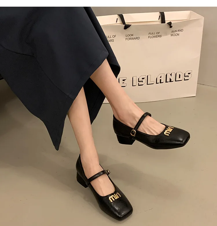 Medium Heeled Mary Jane Single Shoes 2024 New Fashion Brand Women Shoes Retro Thick Heeled Ballet Shoes Shallow Soft Sole Pumps