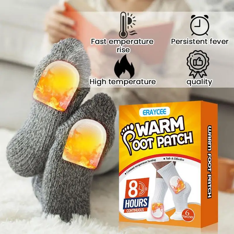 6 Pcs Adhesive Toe Warmers Foot Hand Warmers Winter Warm Foot Patch Relieve Stress Dehumidify Foot Massage Care Patch