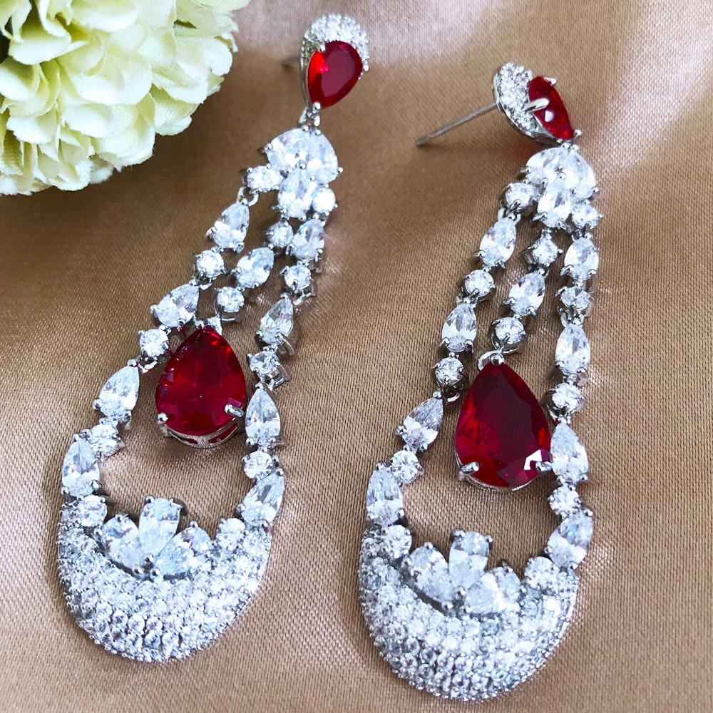 

Missvikki Luxury Dangle Earrings Crystal CZ Long Dangle Earring For Women African Bridal Earring aretes de mujer modernos