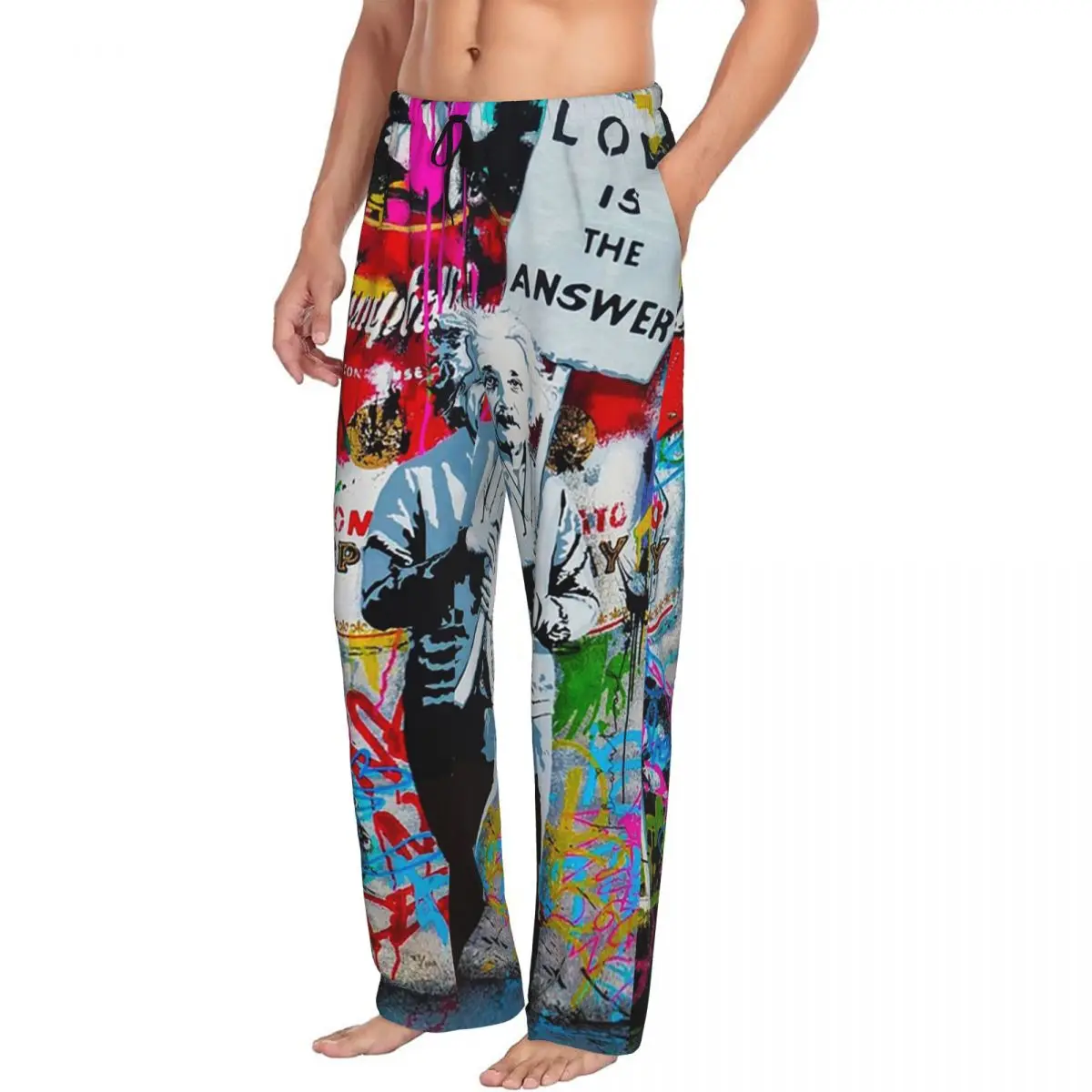 Custom Banksy Love Is The Answer Pillow03 Pajama Pants Men Sleepwear Sleep Lounge Bottoms with Pockets