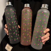 1000ml (33.81fl oz) Ditsy Floral Pattern Water Bottle - Leak-Proof, Portable, Christmas Gift for Friends/Students/Coup