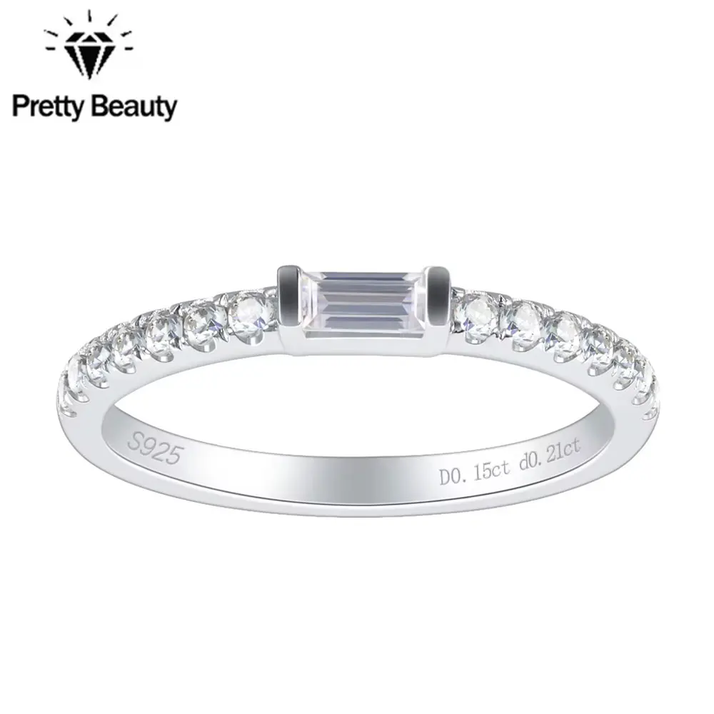 

Изысканное кольцо Pretty Beauty S925 из стерлингового серебра с муассанитом изумрудной огранки 0.15 карата, обручальное кольцо-полуободок, ювелирное украшение, подарок для женщин