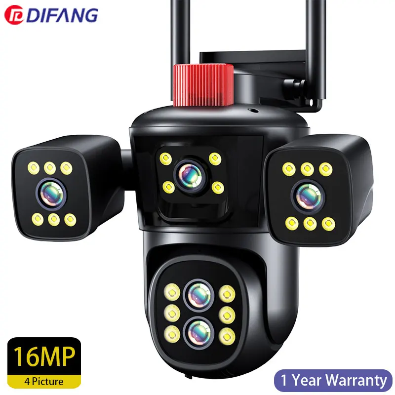 

DIFANG 16MP 8K Four Lens PTZ IP CCTV WiFi Surveillance Camera Wireless Security Camera Waterproof Panoramic Outdoor 2-Way Audio