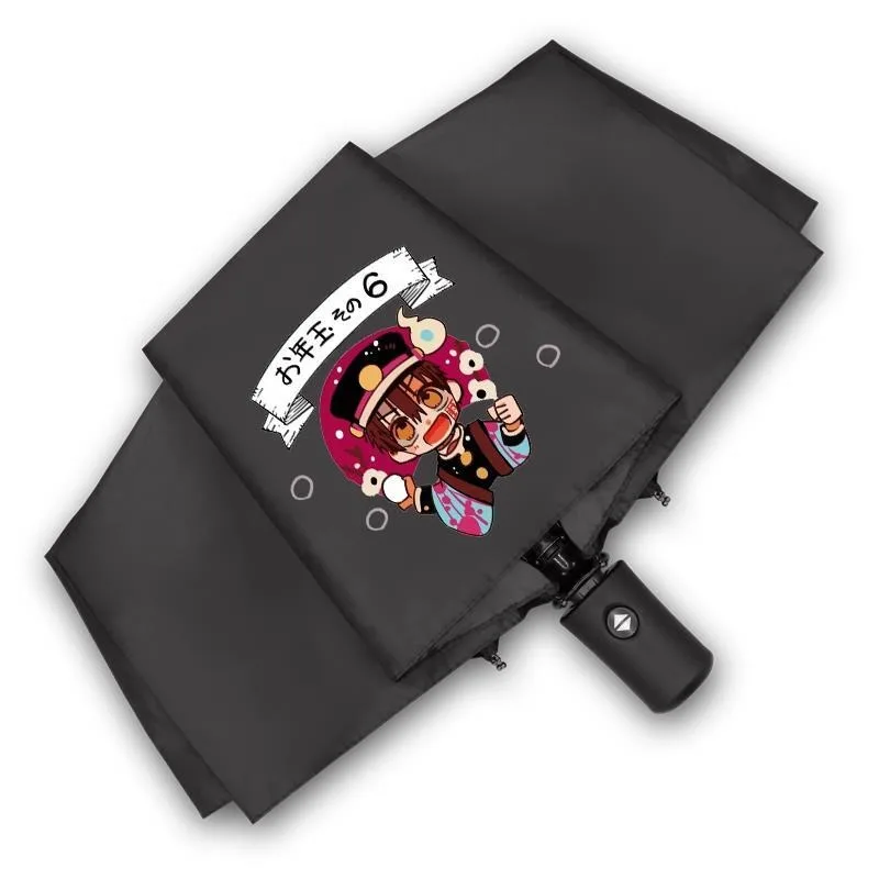 

Black White Jibaku Shounen Toilet-bound Hanako-kun,Anime Cute Kawaii Chibi Anti-UV,Automatic Rain CompactUmbrella for Woman Girl