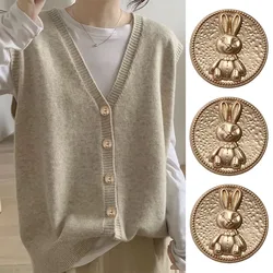 Cute Rabbit Pattern Metal Button, Knitted Sweater, Clothing Decoration Buttons, Dress, 10Pcs