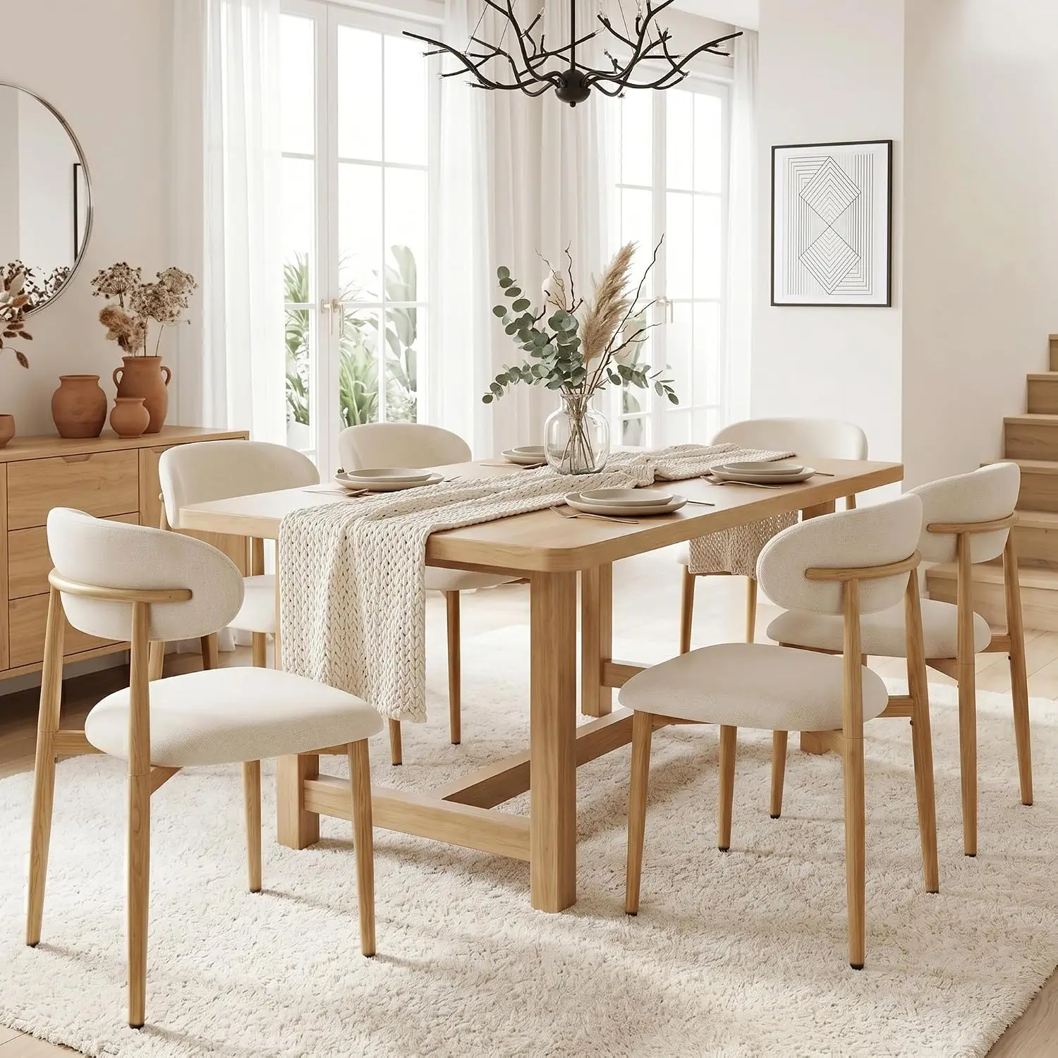 Dining Chairs Set of 6, Metal Kitchen Chairs with Modern Fabric Upholstered for Dining Room, Beige, Custom