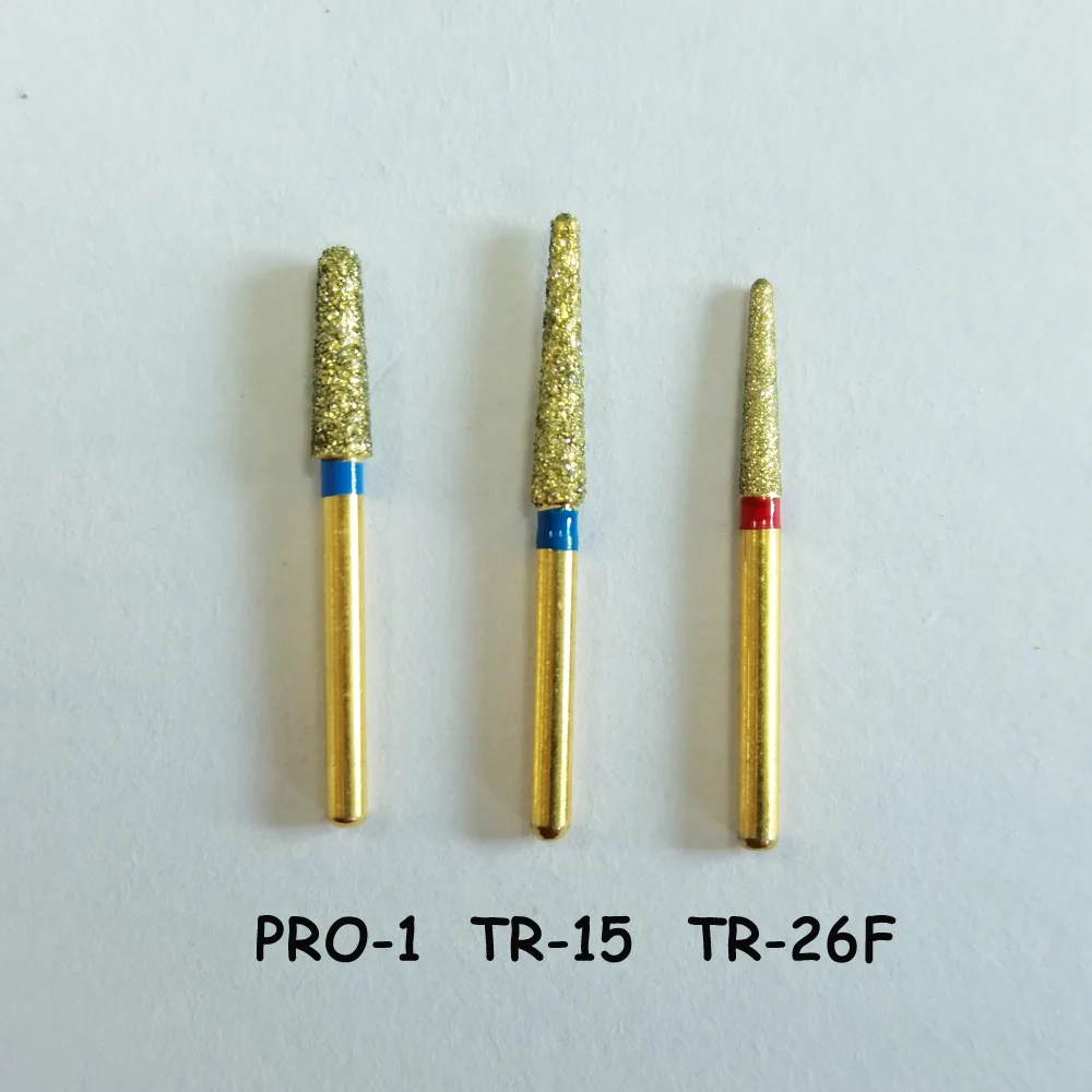 trial order dental gold diamond bur 1 piece, wheel,round ball,cone,double cone,needles,football,pear,cylinder,flame shape