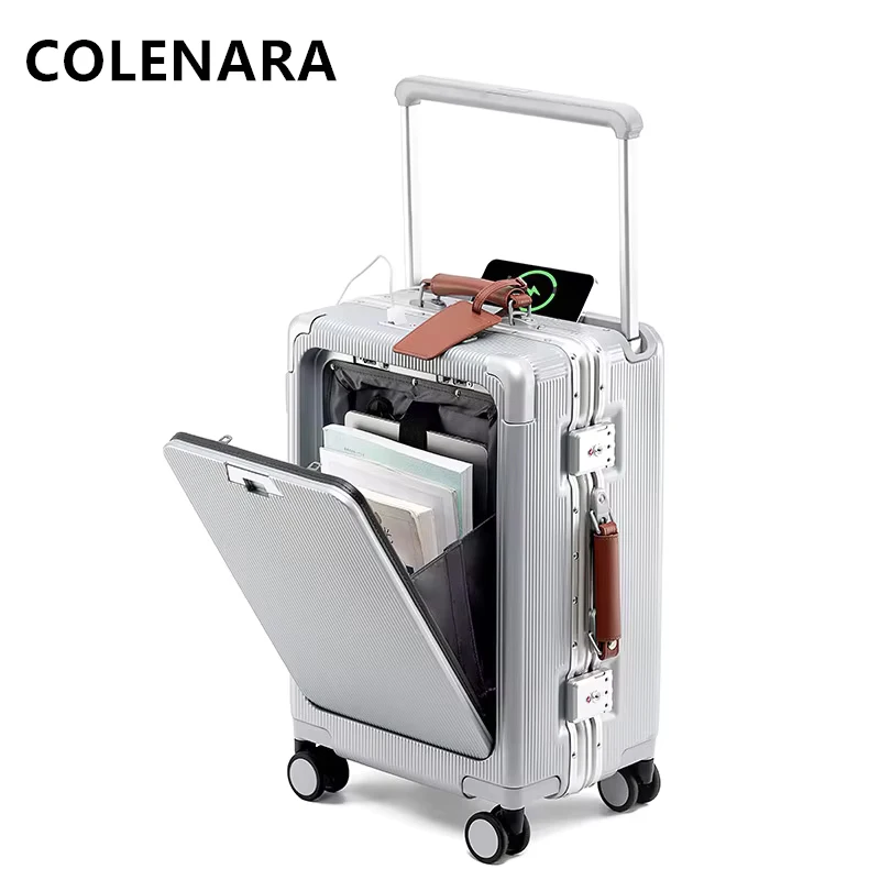 COLENARA Suitcase Front Opening Boarding Case Laptop Trolley Case USB Charging Multifunctional 20