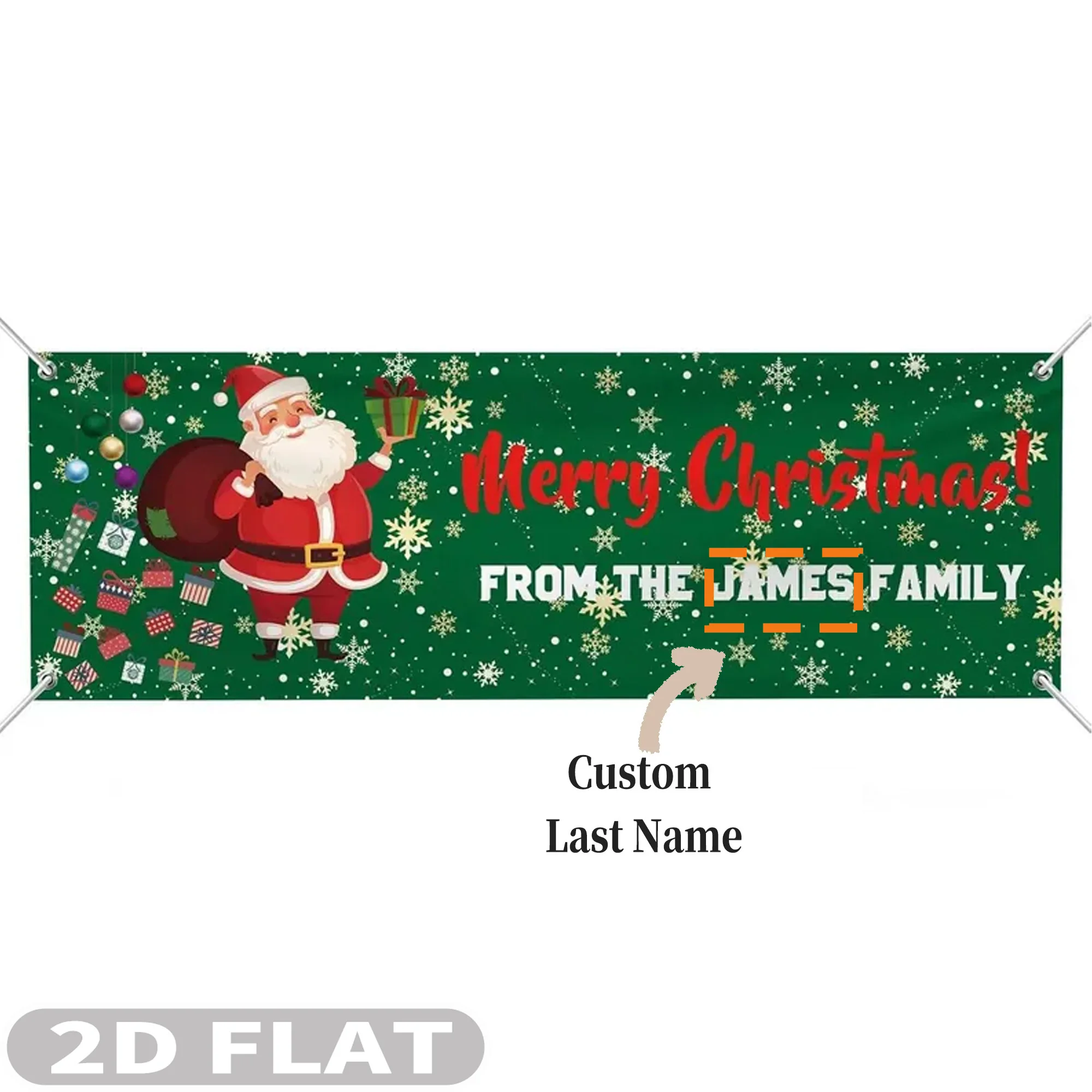 

1pc Personalized Merry Christmas banner, Custom Christmas Banners with Your Last Name, Polyester, Customize with Family Name