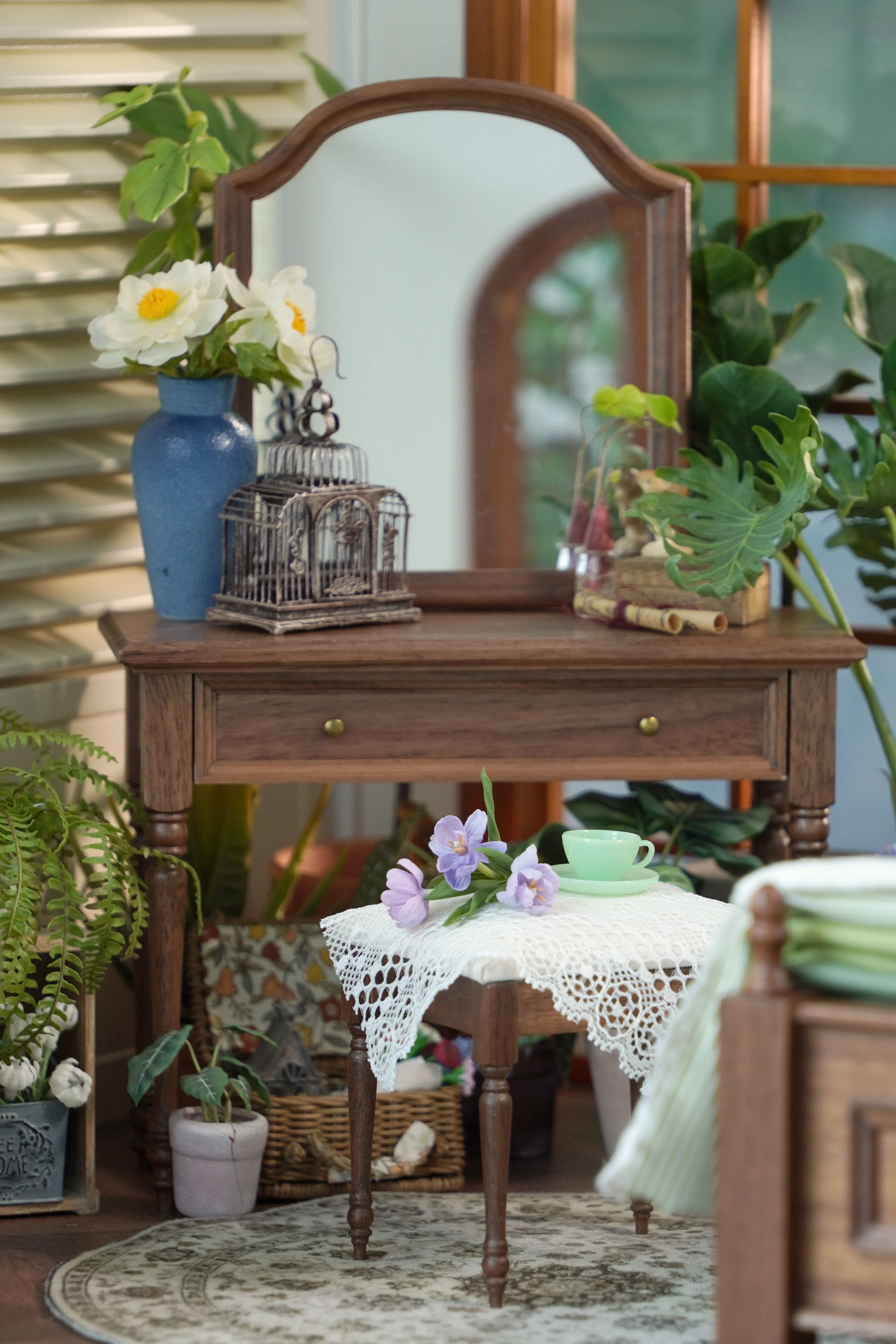 1/6 bjd ob11 móveis para casa de bonecas em miniatura Mini modelo penteadeira de madeira maciça