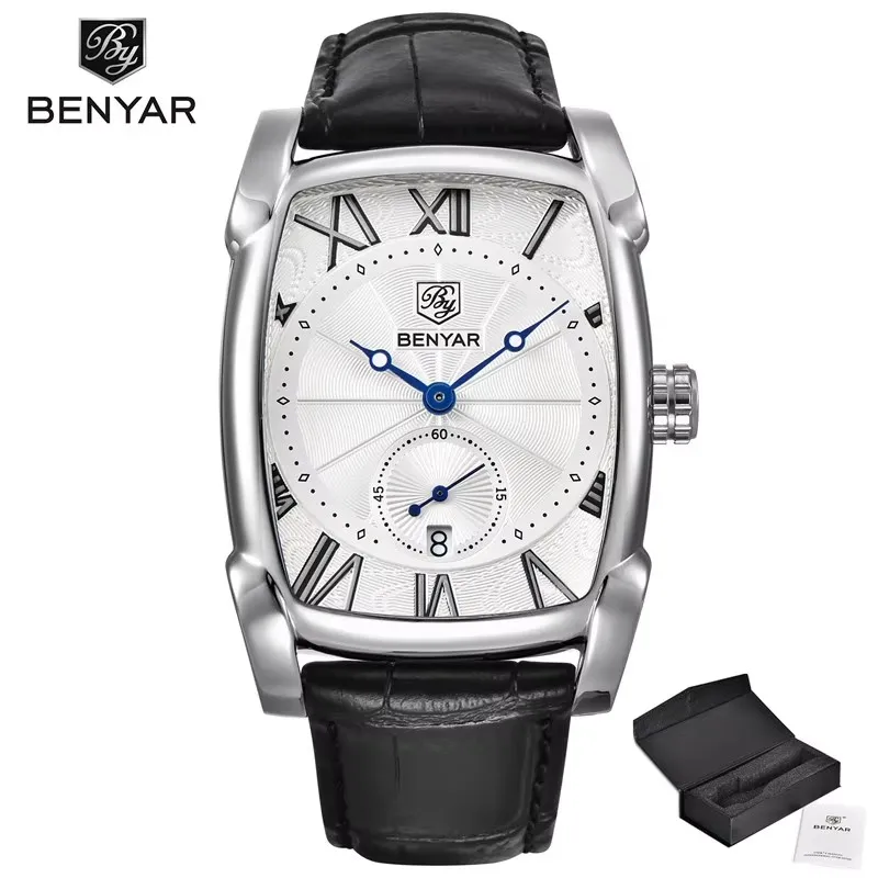Benyar 2023 Luxury Brand Quartz Mens Watches Waterproof Military Leather Men Watches Clock Male Erkek Kol Saati Relogio