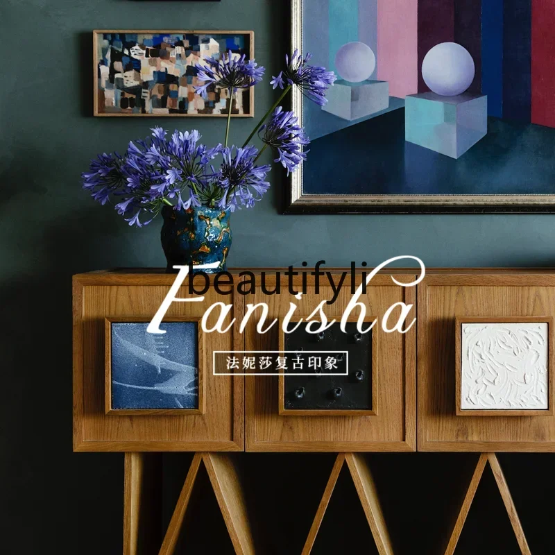 

French retro wall creative light luxury entrance table entry foyer decorative storage cabinet0420