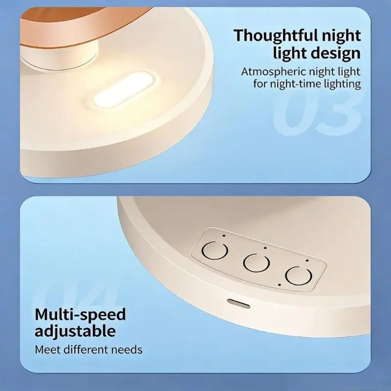 D0AB Portable USB Operated Desk Fan Featuring Combined Night Light And 1800mAh Power Cell