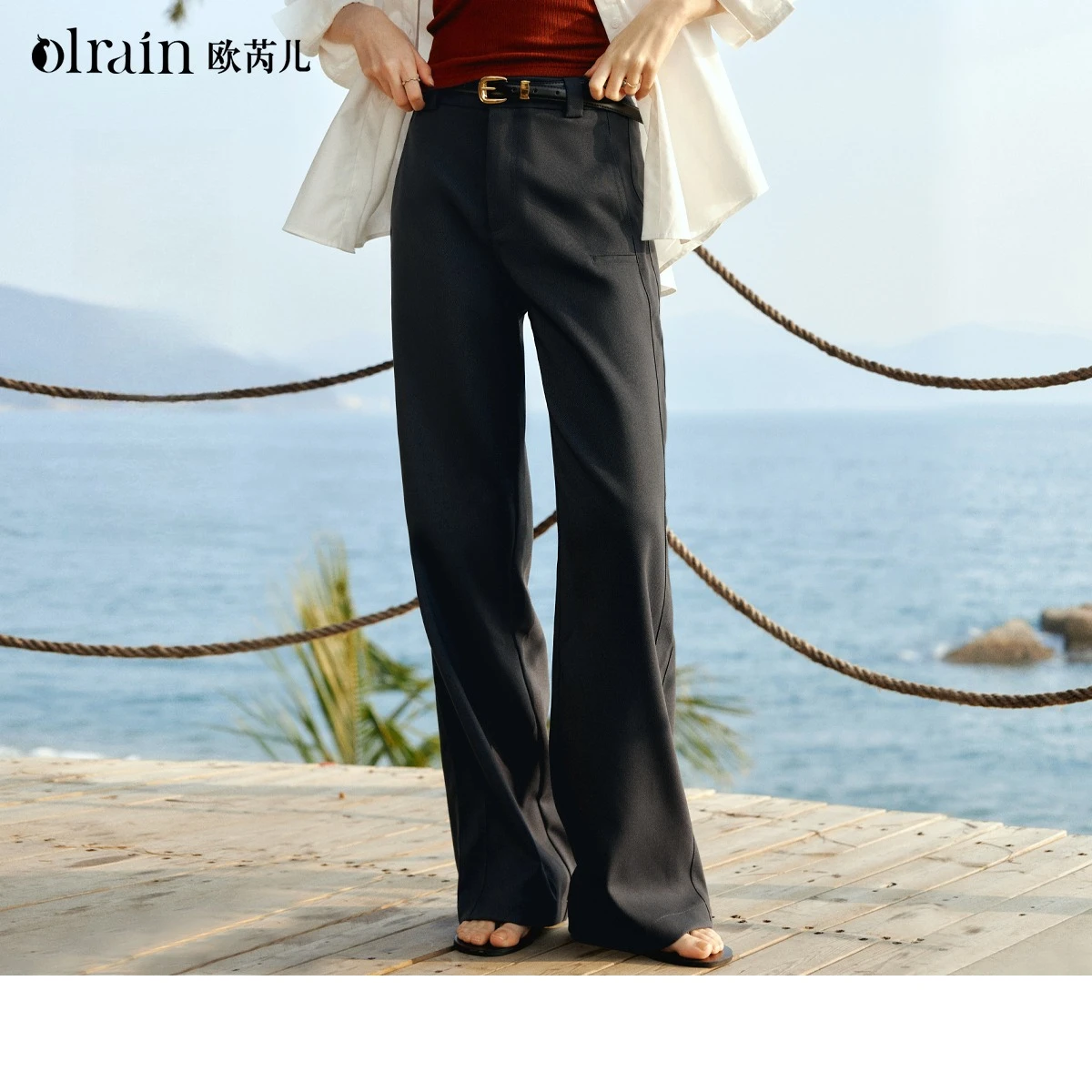 OLrain Women's Wide Leg Trousers Commute Loose Fit Straight Pants Spring 2026 Office Lady Solid Long Female Pants O58CK002696