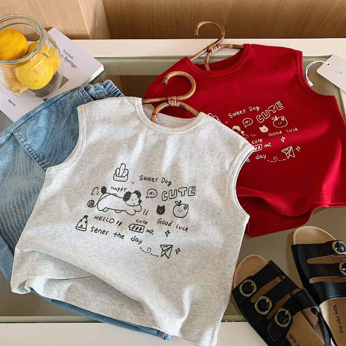 Camiseta Sem Mangas de Algodão Unissex Boonaer 2026 Estilo Coreano com Estampa de Cachorrinhos, Colete A-Class para Meninos e...