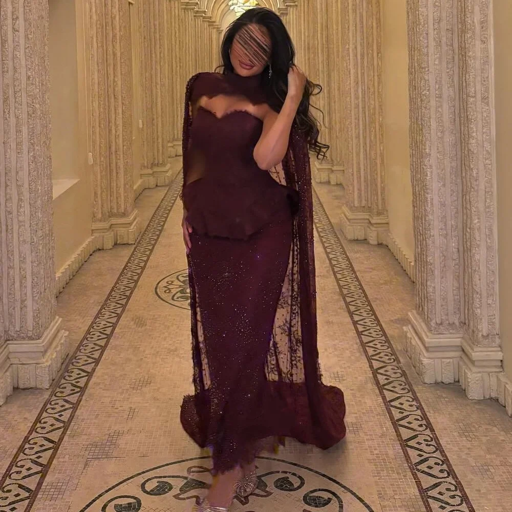 Customized High Quality Matching Beading Lace Column Strapless Ankle Length Dresses Bespoke Occasion Dresses Sizes Available