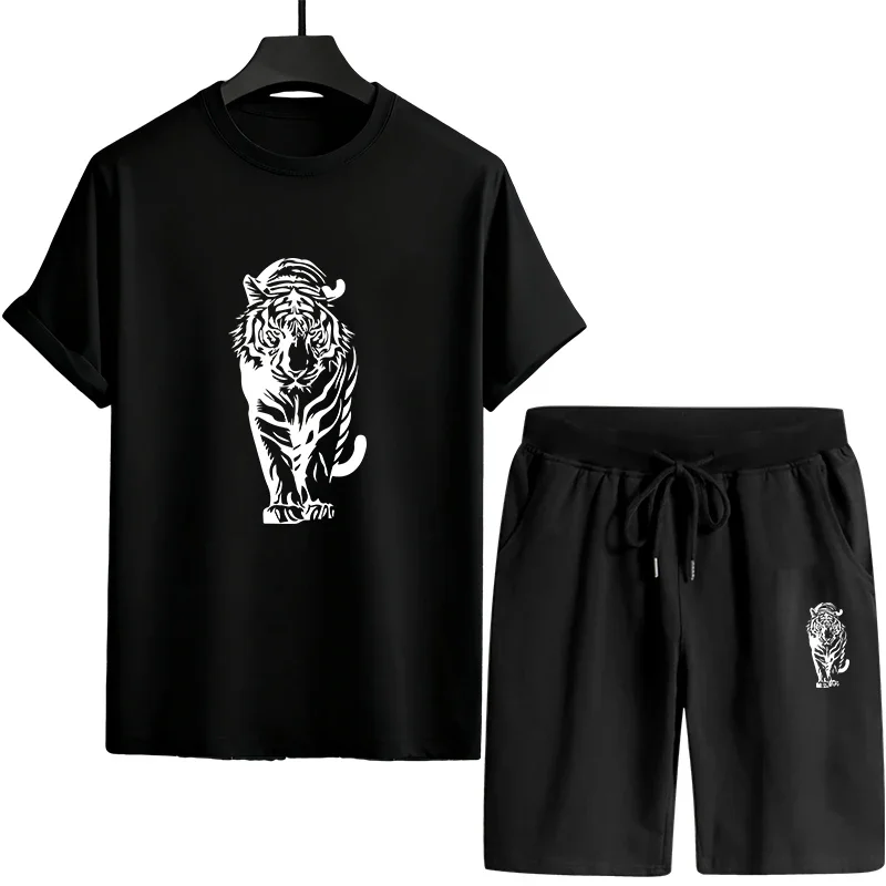 Summer Tracksuit Men Tiger Printed Fashion T Shirt Shorts Set Urban Casual Fashion Short Sleeve Tee Outfit Men's Clothing