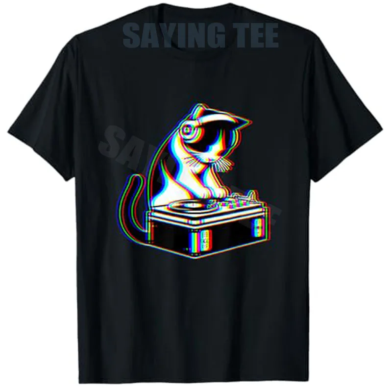 Y2k Dj Optical Illusion EDM Rave Festival Music T-Shirt Cute Skeleton Wizard,Trippy Dj Wizard, T-Rex Dinosaur Cat Headphones Tee