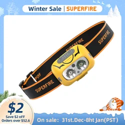 SUPERFIRE HL05-S Powerful LED Headlamp Yellow/White Light Camping Lantern Motion Sensor Rechargeable Stepless Dimming Head Lamp