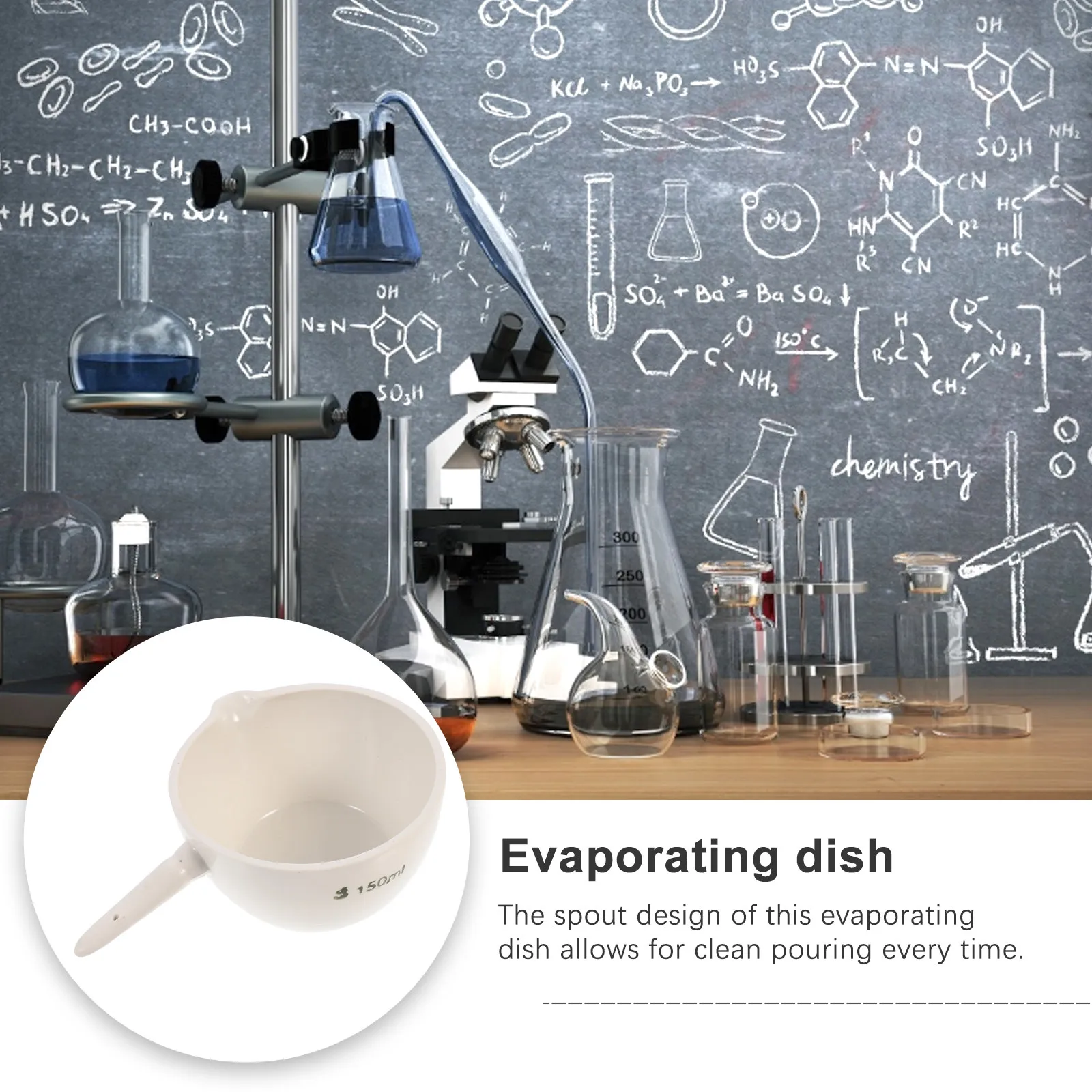 2Pcs Ceramic Round Evaporating Dish 150Ml Handle Heat Resistant Laboratory Basin Mixing Bowl Science Evaporating Container