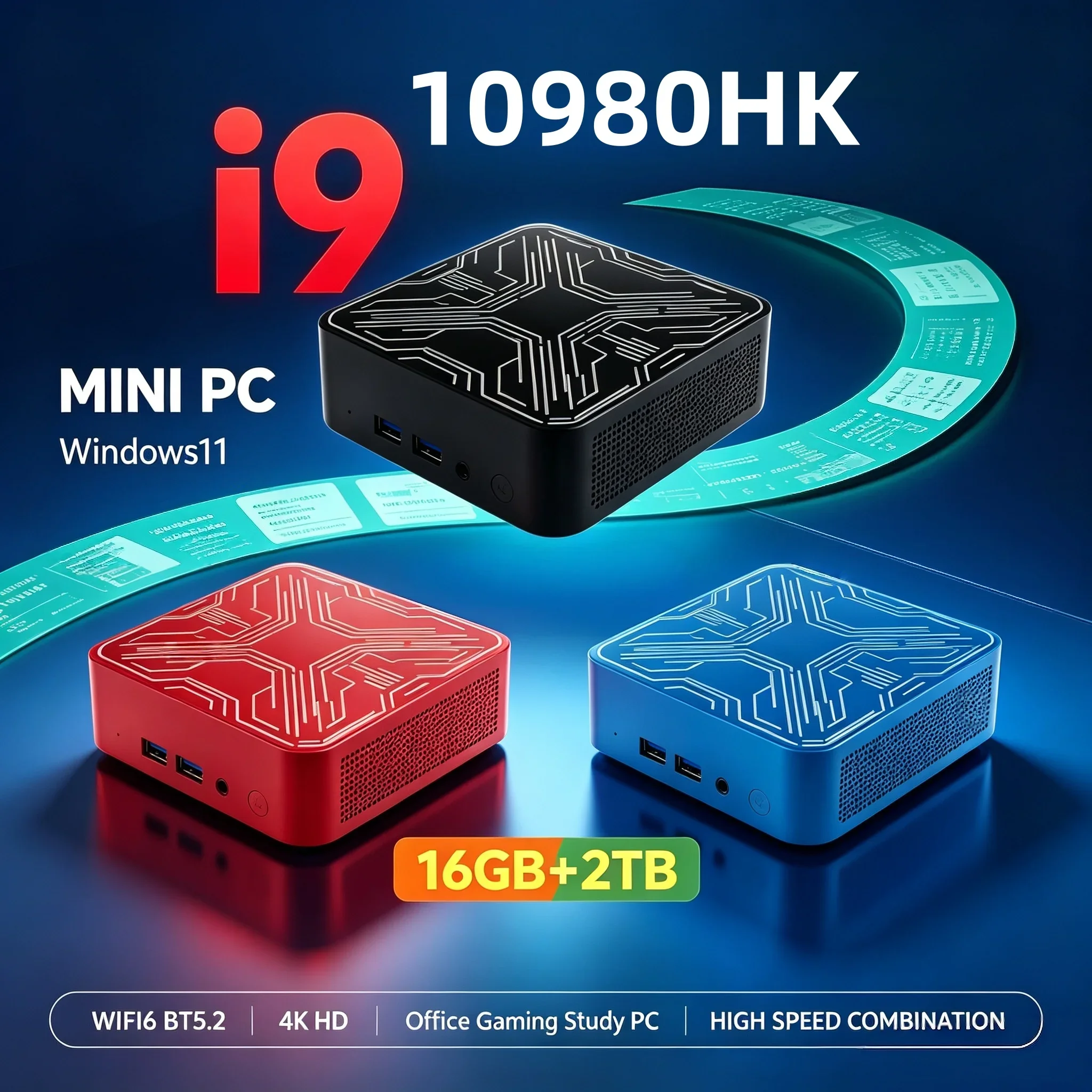 Small Gaming Mini PC 2026 Core I9‑10980HK Windows 11 16GB RAM Optional 1TB/2TB SSD 4K 60Hz WiFi6 BT5.2 Portable Desktop Computer