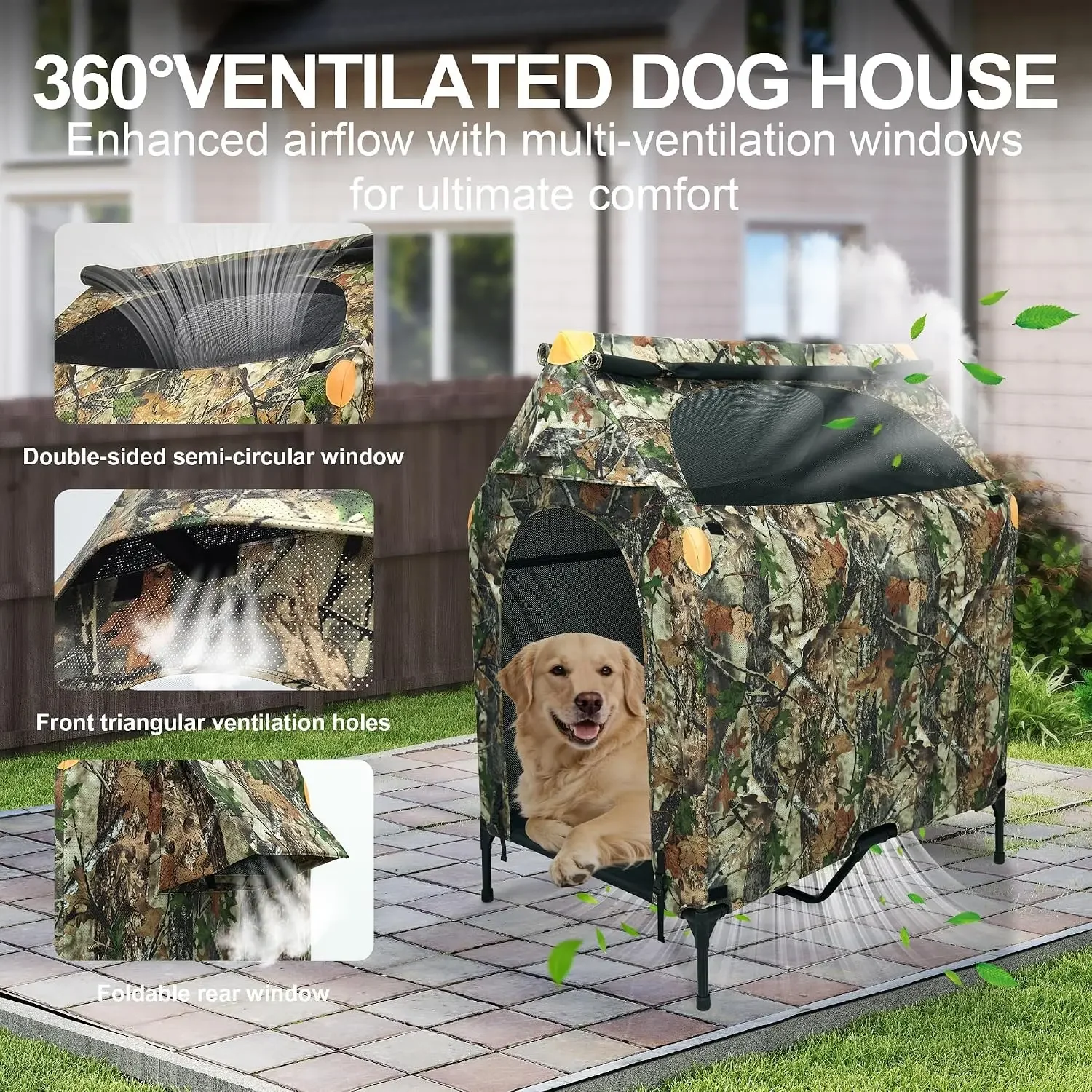 Large Dog House Outdoor - Weatherproof 2-in-1 Elevated Dog Bed Tent, Size M | 2-in-1 Elevated Dog Bed Tent, Weatherproof