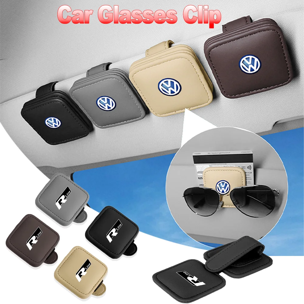 1PCS Pu Car Sunglasses Holder Clip Universal Magnetic Glasses Eyeglass Hanger Clip Car Accessories For VW RLINE POLO passat golf