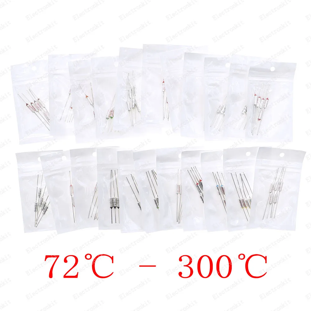 110pcs 22 Values Thermal Fuse Assortment Box kit 10A 250V Thermal Cutoffs 72℃ degree - 300℃ degree TF Temperature fuse Set