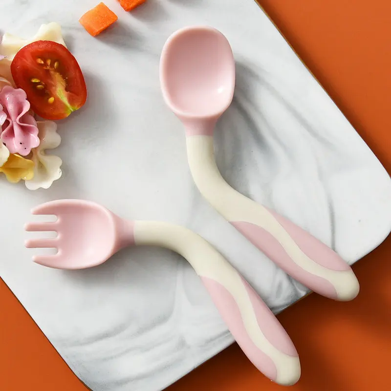 2Pcs/set Spoon Fork Set Soft Bendable Spoon Fork for Children Baby Feeding Tableware Toddler Training Feeding Cutlery Utensil